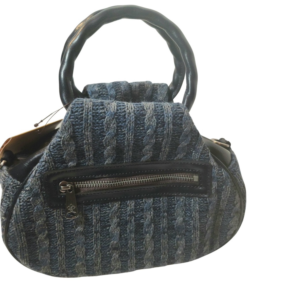Patricia Nash Milburn Blue Cable Knit Leather Satchel Bag NWT - Picture 2 of 13